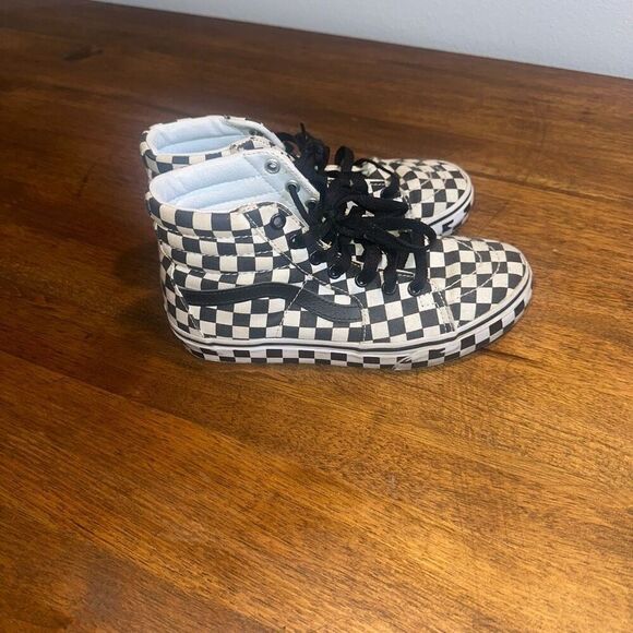 VANS SK8-HI Black and White Checkerboard Skate Sneakers - Picture 2 of 8